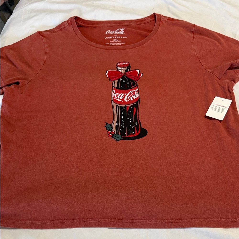 Coca-Cola x Lucky Brand Collab Graphic Tee XXL NWT Holiday Coke Bottle Rust Red